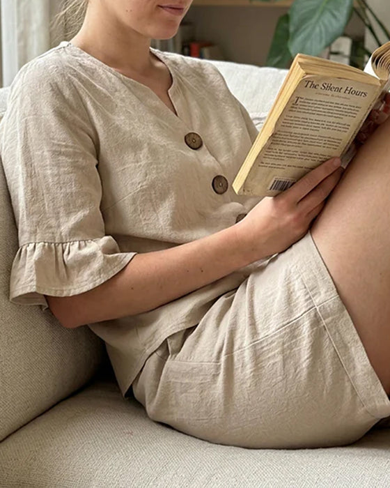Set Ruffle Knoop Korte Mouw Shorts
