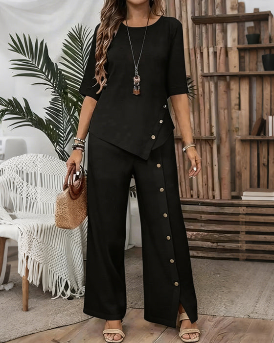 Set Met Knoopversierde Onregelmatige Top En Broek