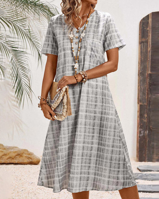 Jurk Korte Mouw Geruit Casual