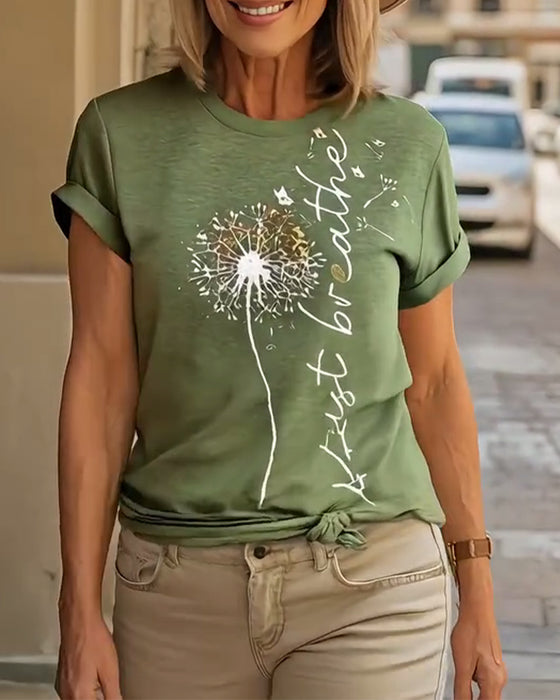 T - Shirt Met Dandelion Print Korterm