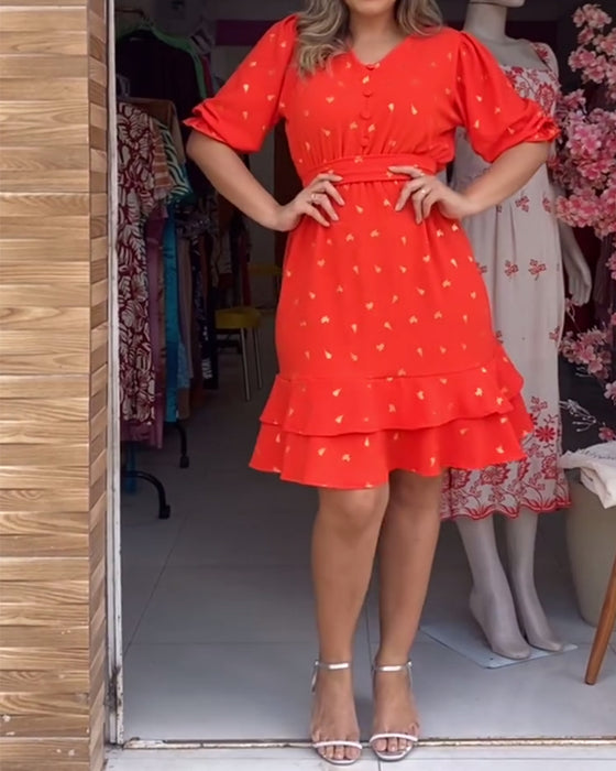 Jurk casual korte mouw v-hals bedrukt