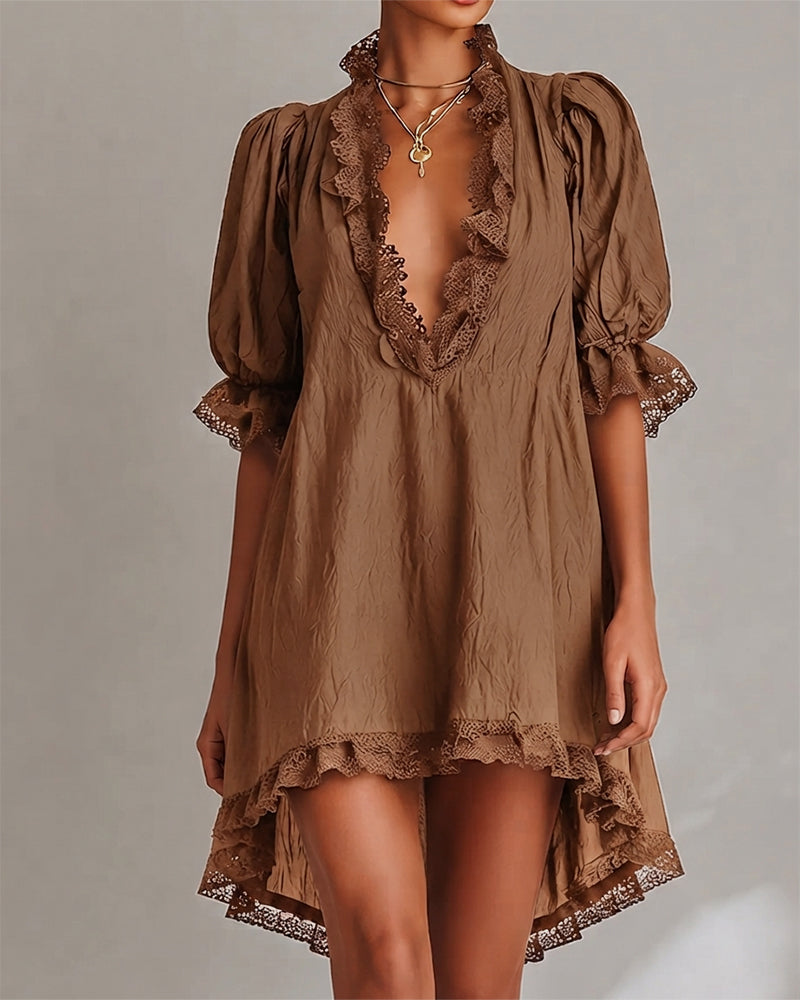 Jurk Kant Patchwork Asymmetrisch