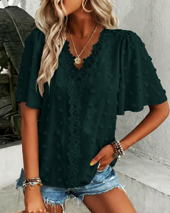 Blouse Samengevoegd Jacquard Ruche Mouw