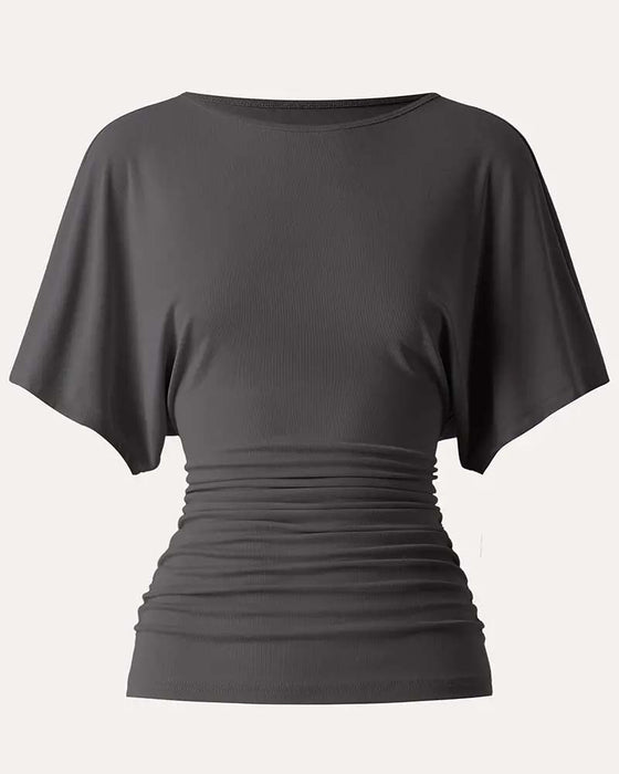 Blouse Casual Effen Geplooid Korte Mouw