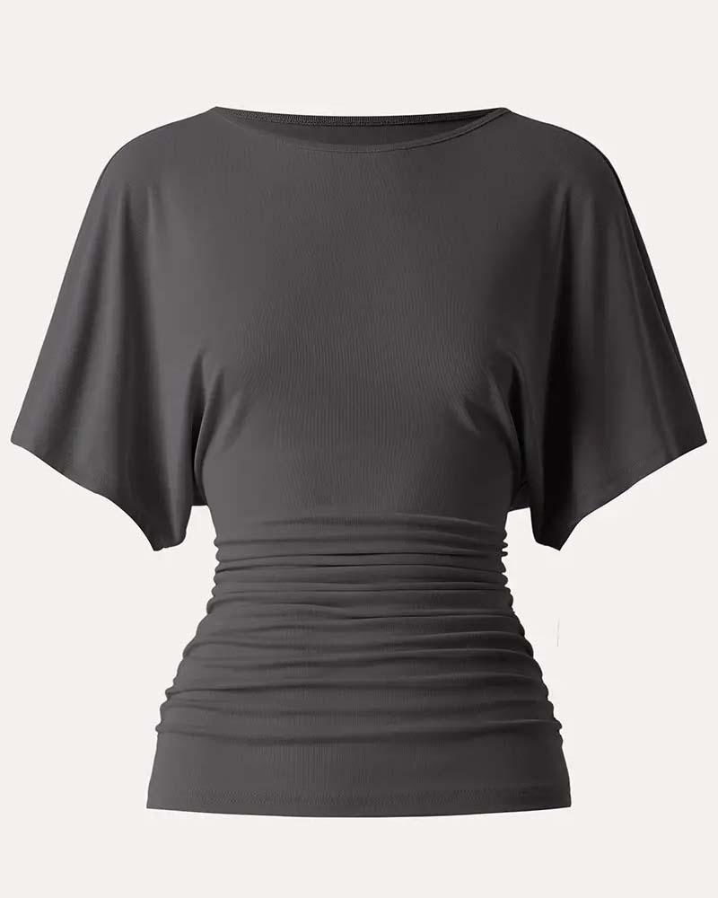 Blouse Casual Effen Geplooid Korte Mouw