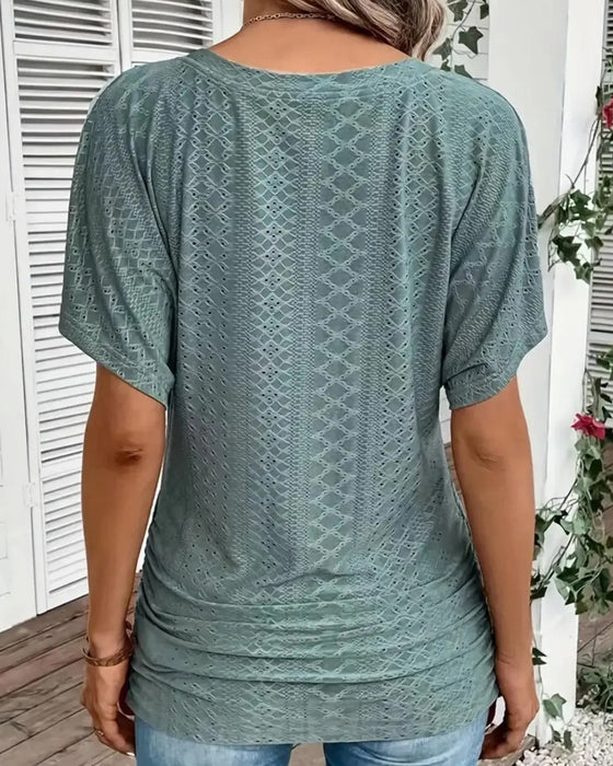 T-Shirt V-Hals Uitgesneden Gelaagd Patchwork