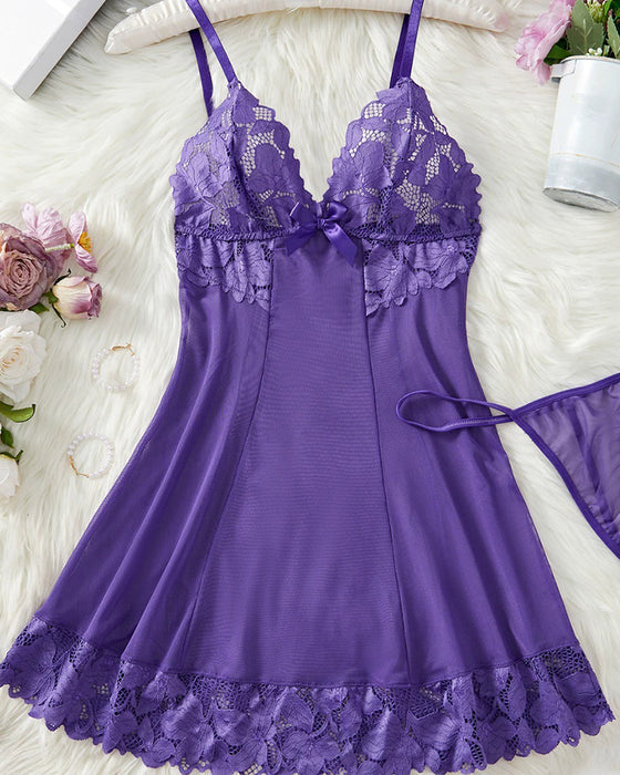 Lingerie Effen Kleur V-Hals Kant