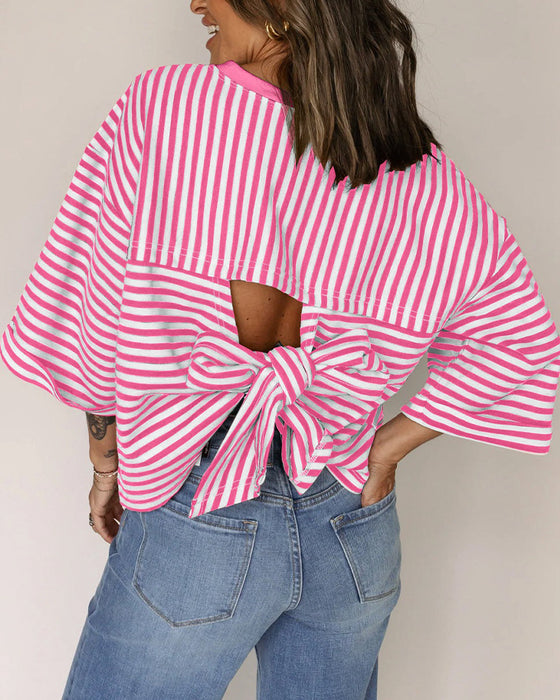 T-Shirt Ronde Hals Rug Holte Striks Gestreept