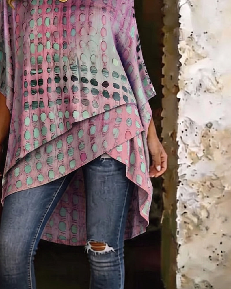 Blouse Stippenprint Een-Schouder Onregelmatig