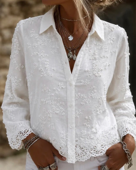Blouse Stijlvol Kant Patchwork Effen