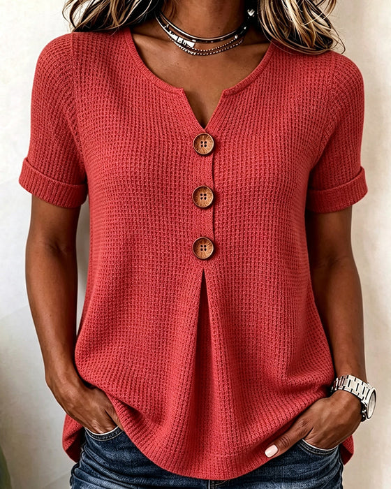 T-Shirt Kleine V-Hals Wafel Effen