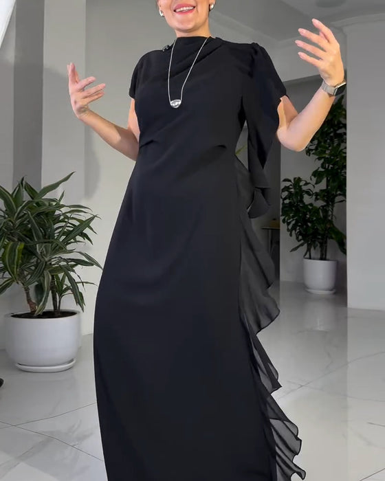 Modieuze Effen Jurk Met Ruchesdesign