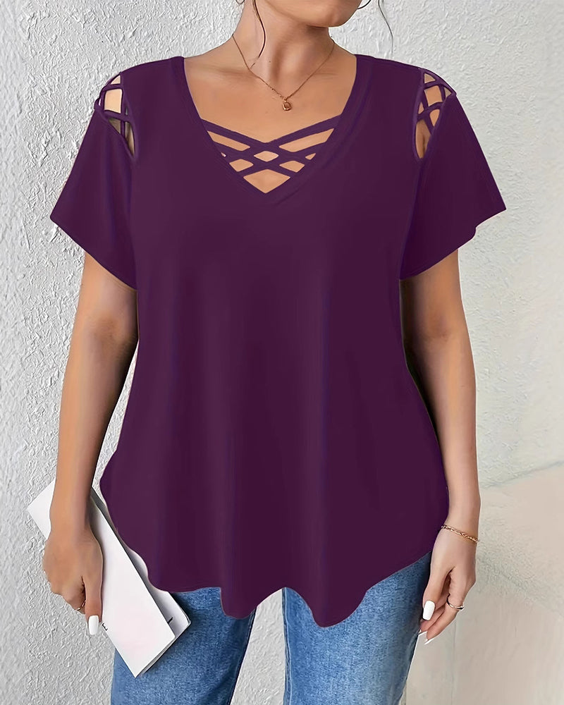 T-Shirt Effen Korte Mouw Kruisband
