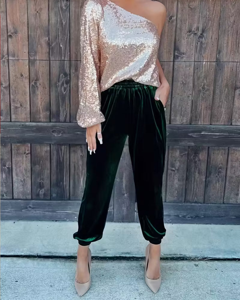 Broek High-Waist Jogger In Effen Kleur