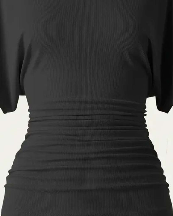 Blouse Casual Effen Geplooid Korte Mouw