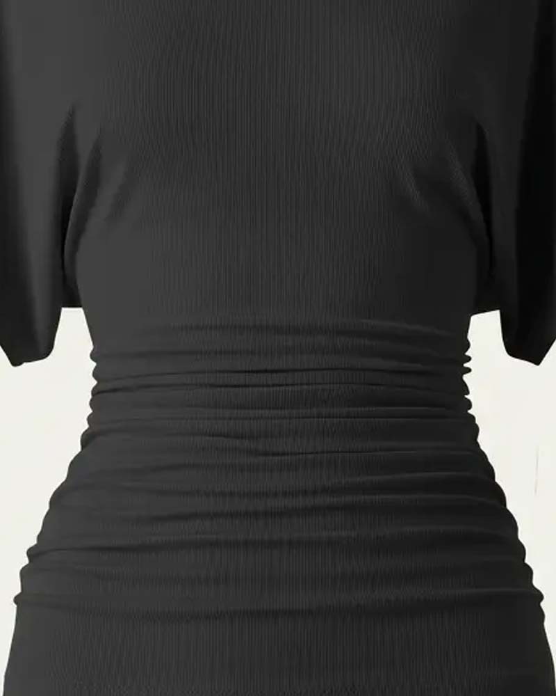 Blouse Casual Effen Geplooid Korte Mouw