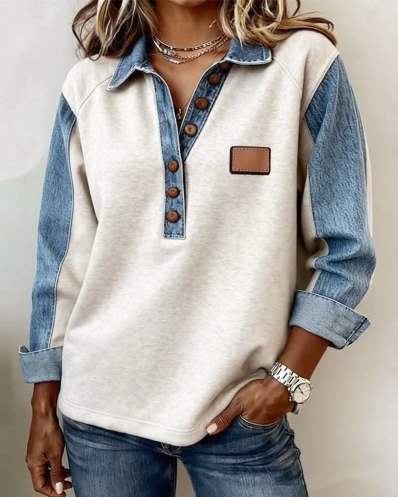 Sweatshirt stijlvolle denim patchwork lange mouwen