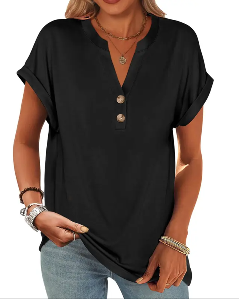 T-Shirt Effen V-Hals Korte Mouw