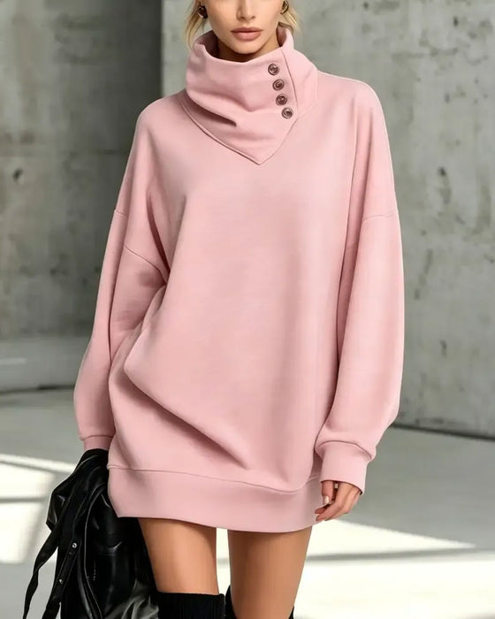 Jurk Turtleneck Diagonale Knoop Loose Fit