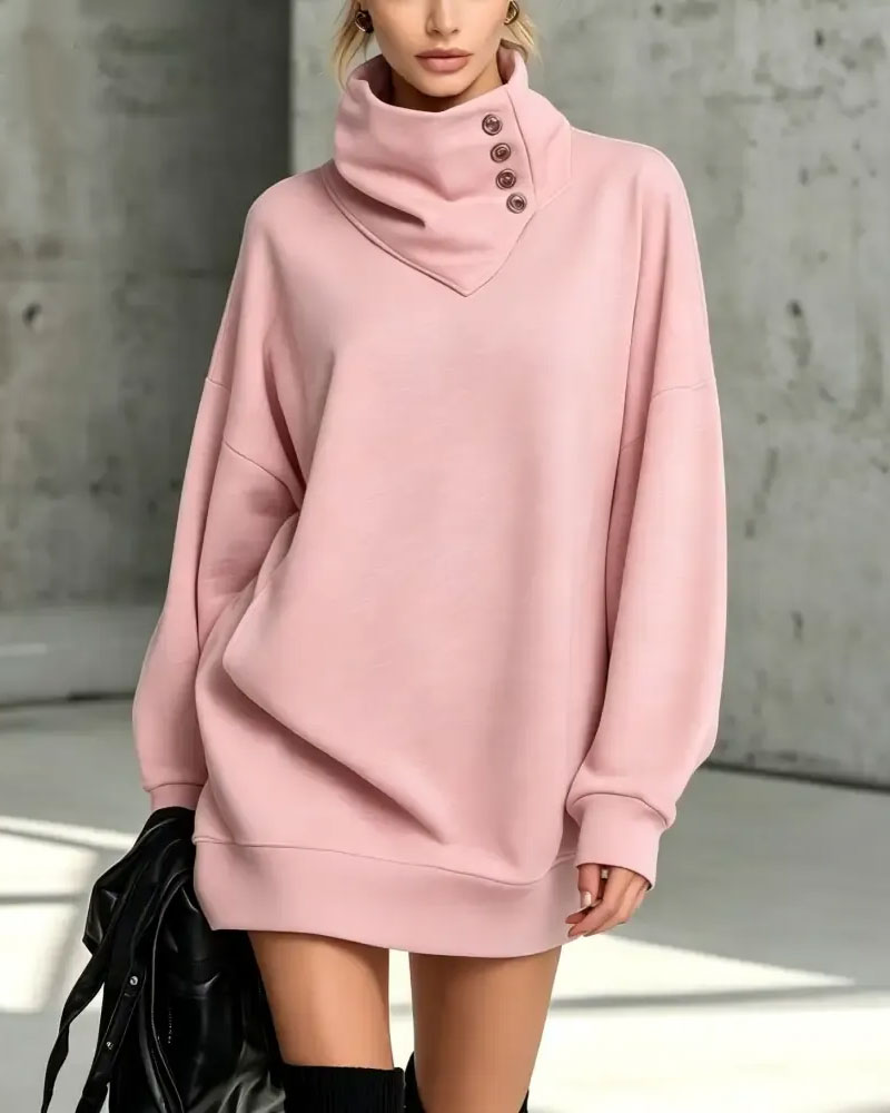 Jurk Turtleneck Diagonale Knoop Loose Fit