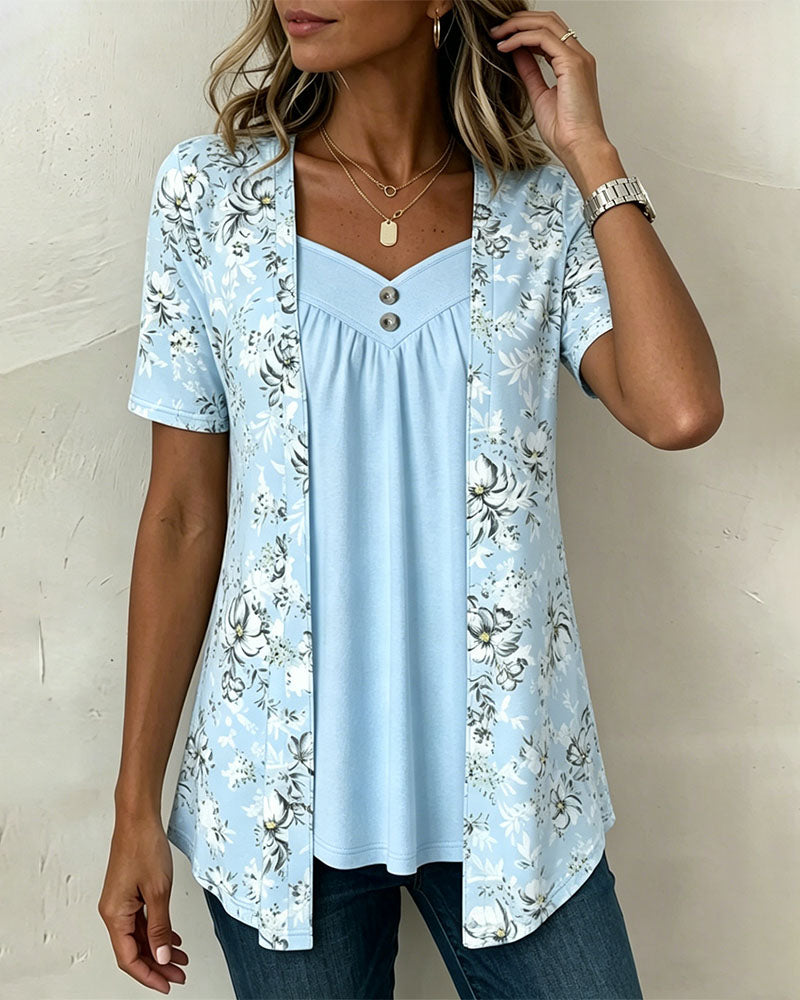 T-Shirt Bloemenprint Nep Tweedelig