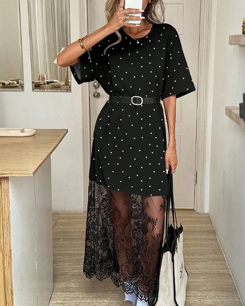 Jurk Stipje Kant Patchwork