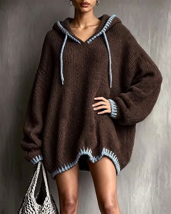 Trui Jurk Contrast Trekkoord Capuchon