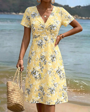 Jurk Bloemen V-Hals Twist Knoop