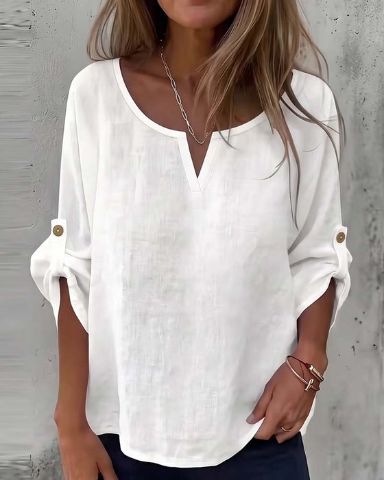 Blouse Effen Casual Knoop