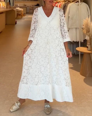 Jurk V-hals Holle Kant Bloem Los