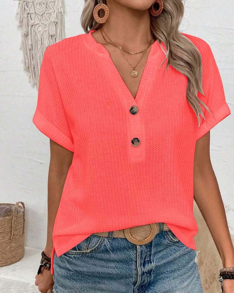 T-Shirt Wafel V-Hals Knoop