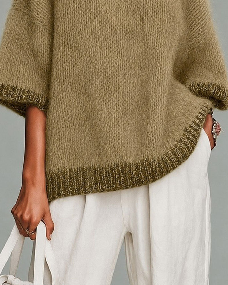 Pullover Half-Zip Contrast Driekwart Mouw