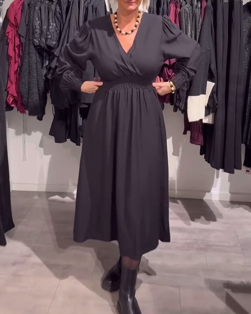 Jurk Met Pofmouwen En Taille-Omlijstend Design