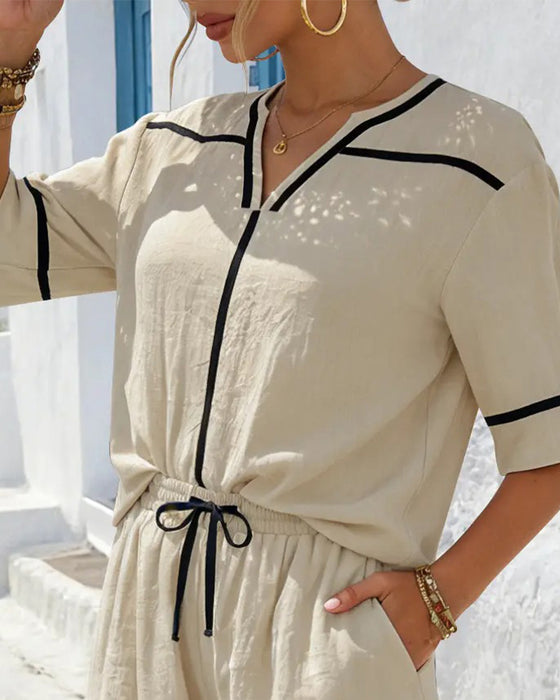 Set V-Hals Contrast Casual Los