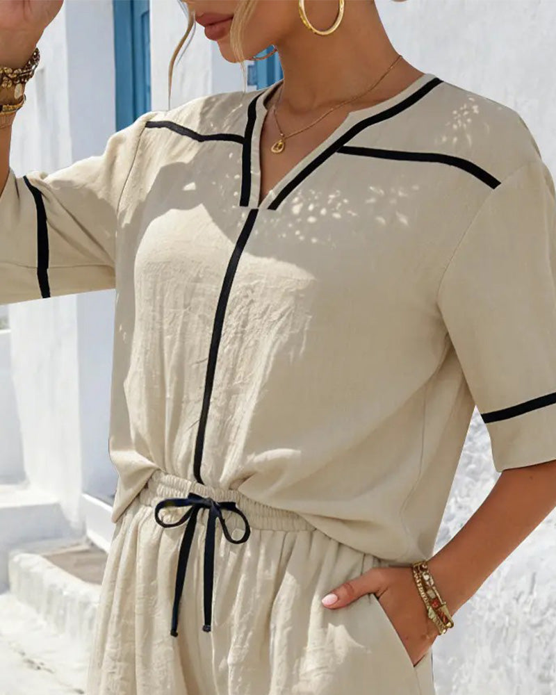 Set V-Hals Contrast Casual Los