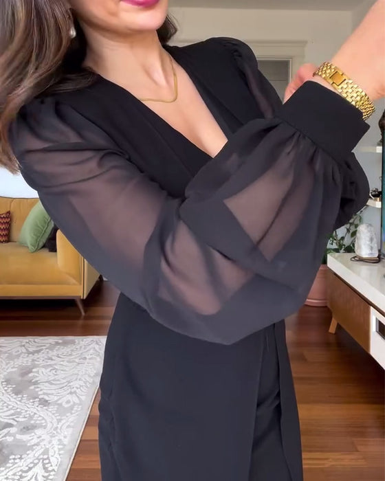 Jurk v-hals lantaarnmouw slank