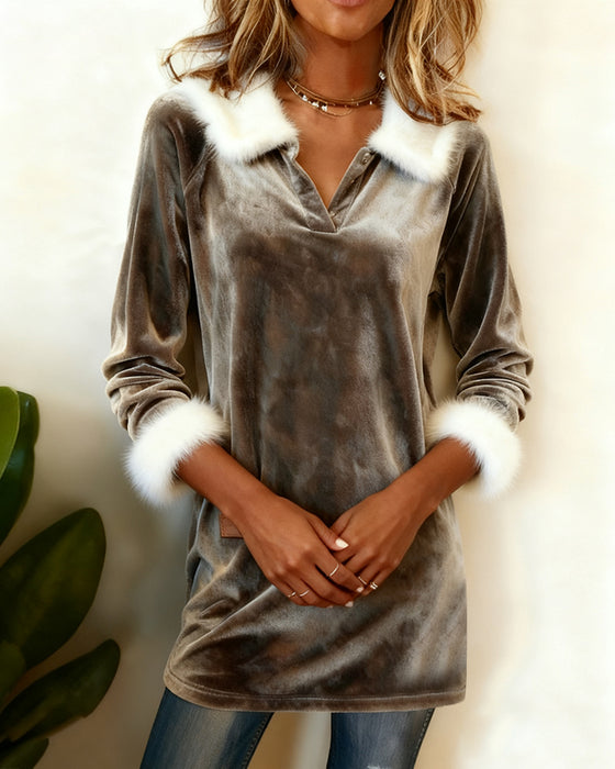 Langmouwige Top Van Pluche Met V-Hals
