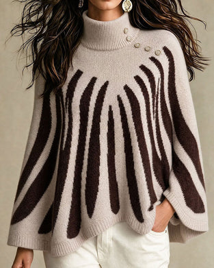Pullover Turtleneck Knoop Gestreept Geschulpt