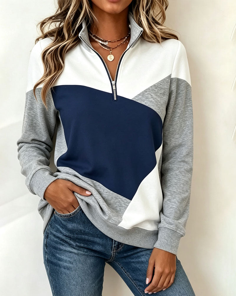 Sweatshirt Geometrisch Kleurblok Rits
