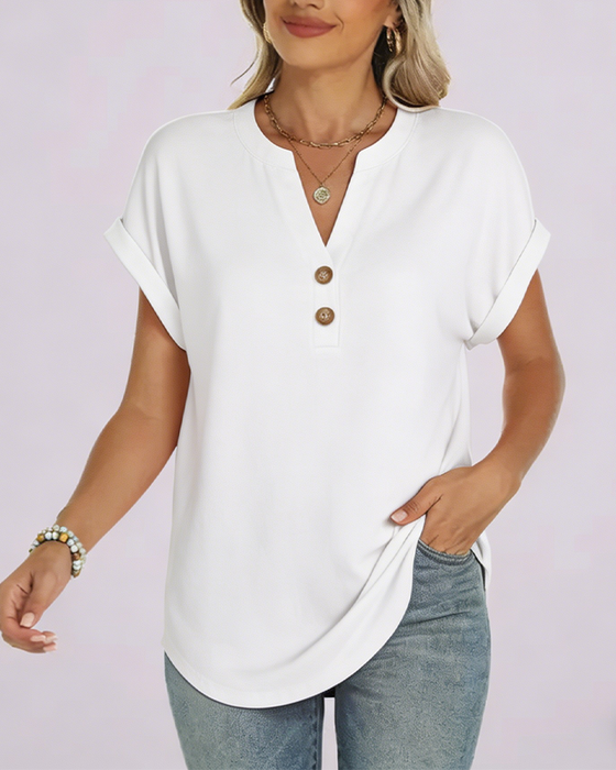 T-Shirt Effen V-Hals Korte Mouw