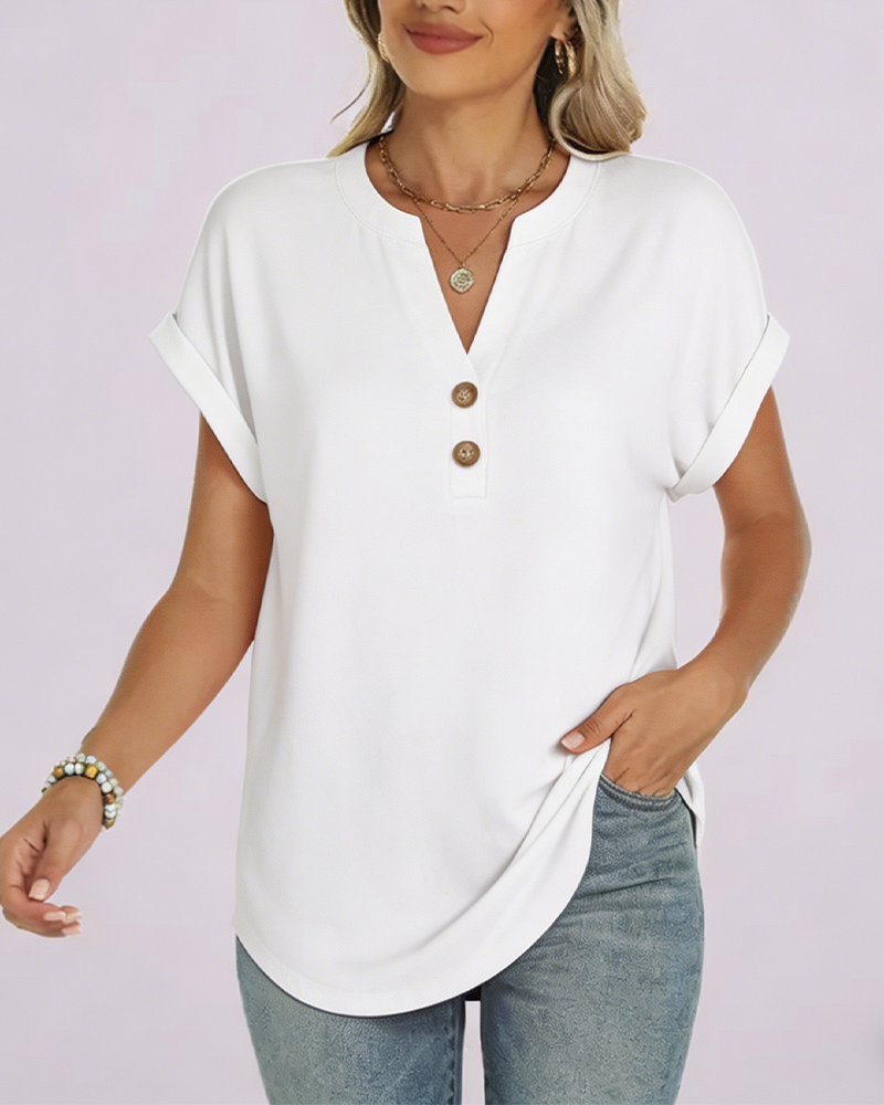 T-Shirt Effen V-Hals Korte Mouw