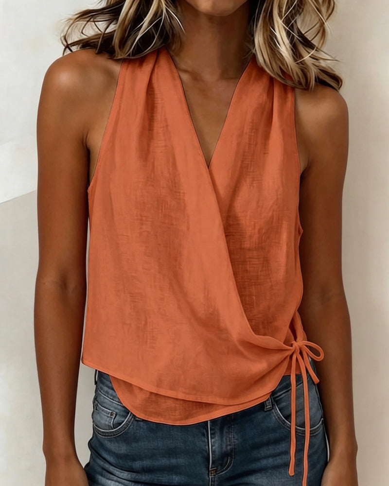 Blouse Effen Mouwloos Halternek