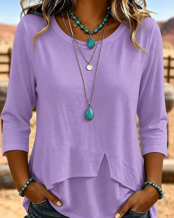 Top Crew Hals Patchwork Asymmetrische Zoom