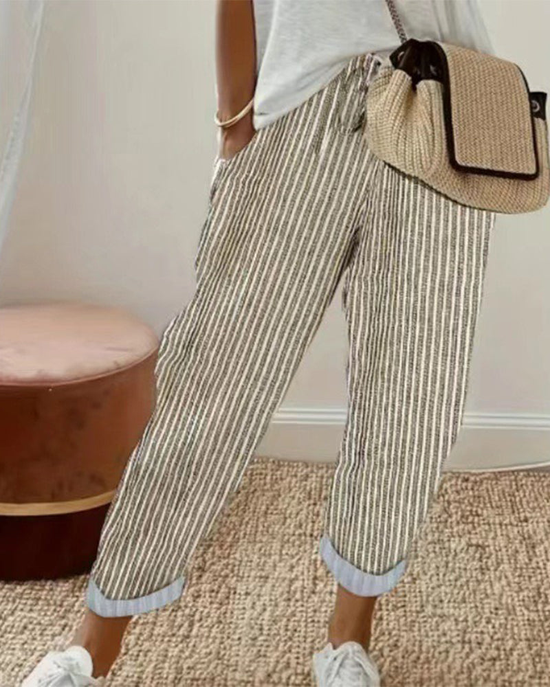 Broek Casual Gestreept Cropped