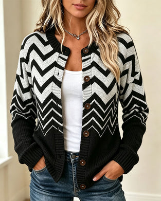 Cardigan Golvende Streep Knoopsluiting