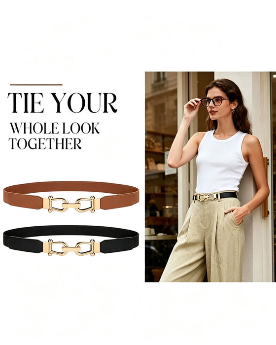 Dames Stretch Taille Riem Retro Elastische Smalle Riem Voor Dames Met Gouden Gesp