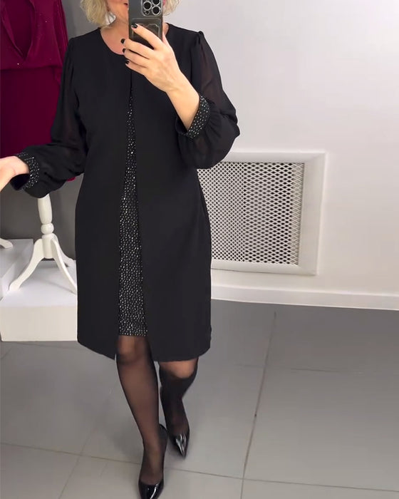 Jurk Ronde Hals Diamant Paneel