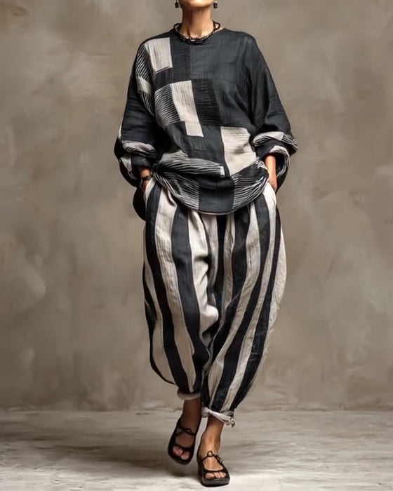 Casual Set Gestreept Ronde Hals Tweedelig
