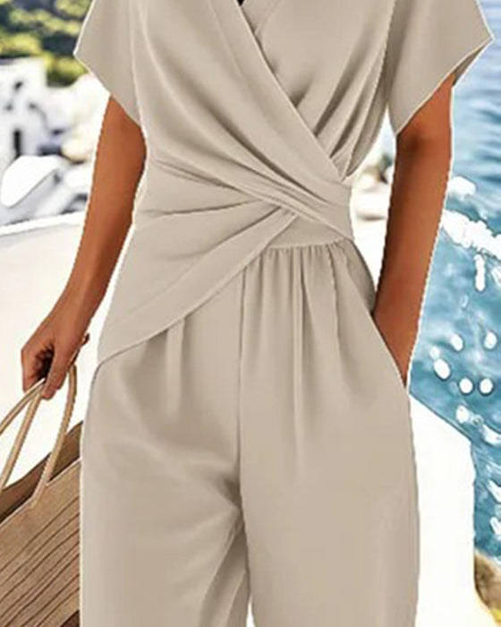 Tweedelig Set Effen Kruis-Taille Ontwerp
