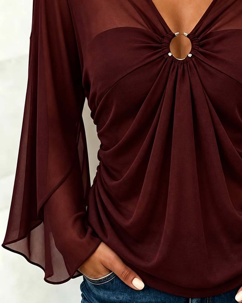 Blouse V-Hals Metalen Ring Twist